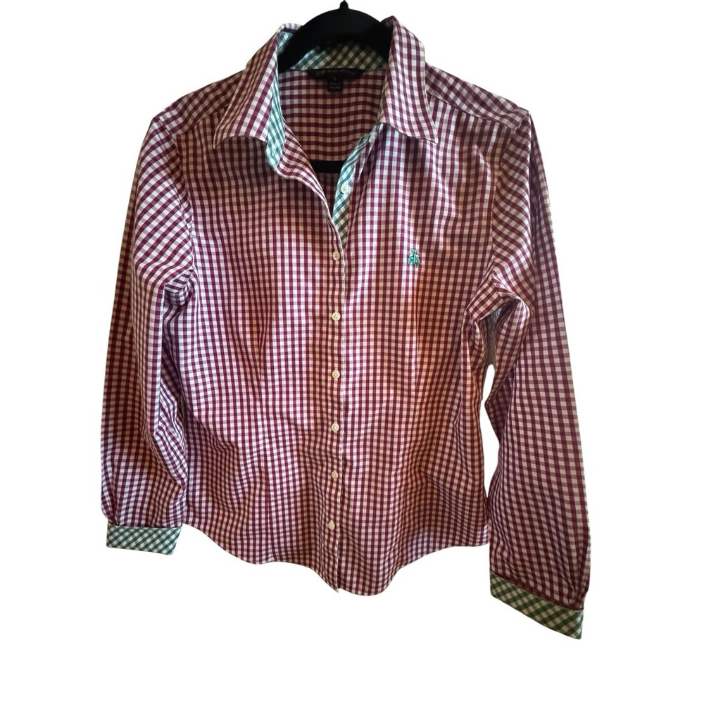 Brooks Brothers 346 Maroon White Gingham Check Woman's Size 8 Button Down Shirt